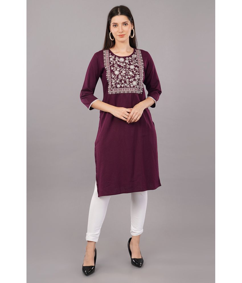     			Shruthi Viscose Embroidered Straight Women's Kurti - Wine ( Pack of 1 )