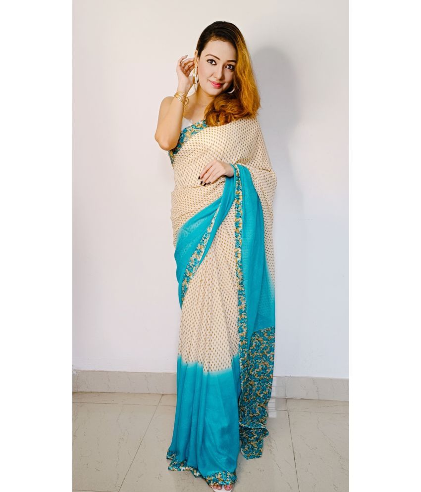     			ANAND SAREES Georgette Printed Saree With Blouse Piece - Blue ( Pack of 1 )