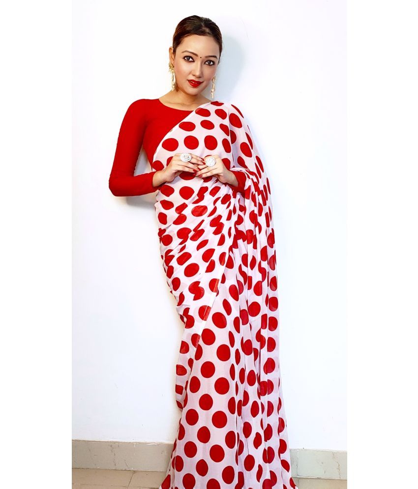     			ANAND SAREES Georgette Printed Saree With Blouse Piece - Red ( Pack of 1 )