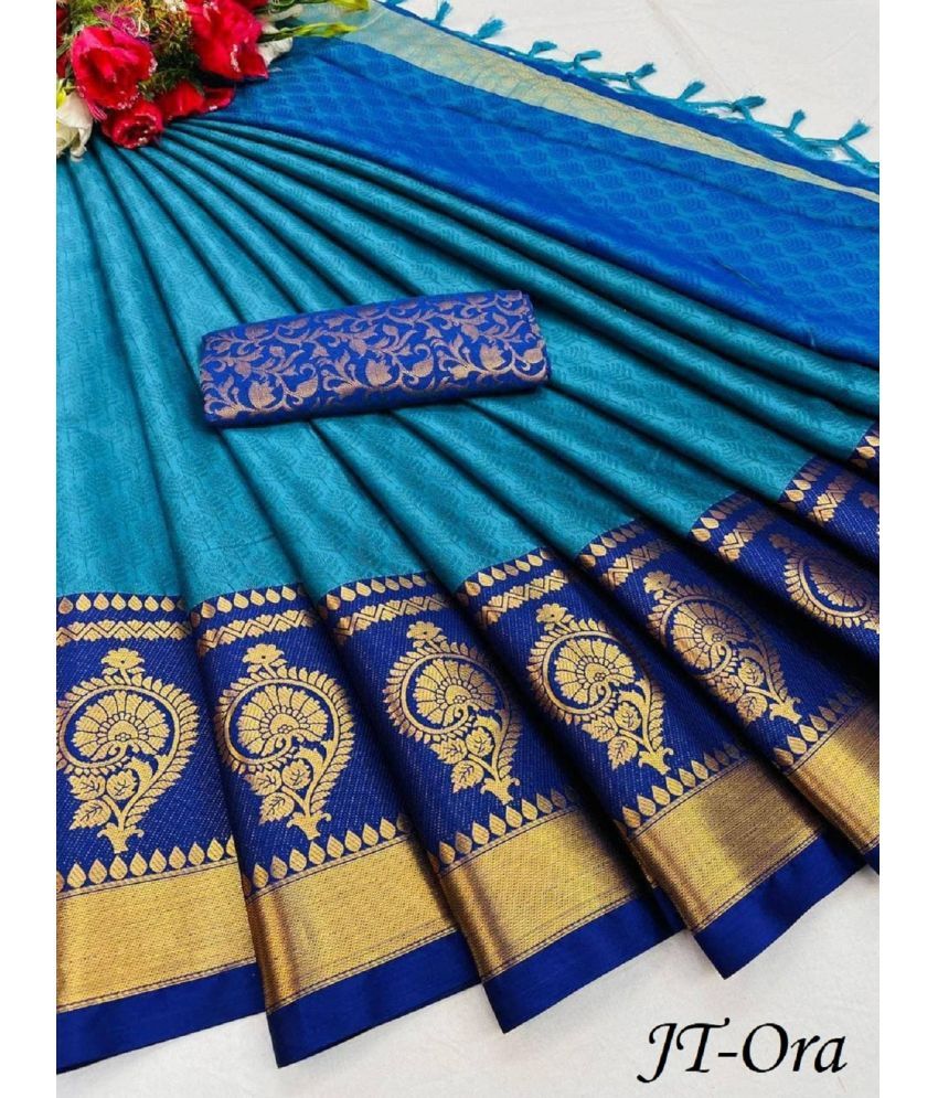     			Aika Banarasi Silk Embellished Saree With Blouse Piece - SkyBlue ( Pack of 1 )