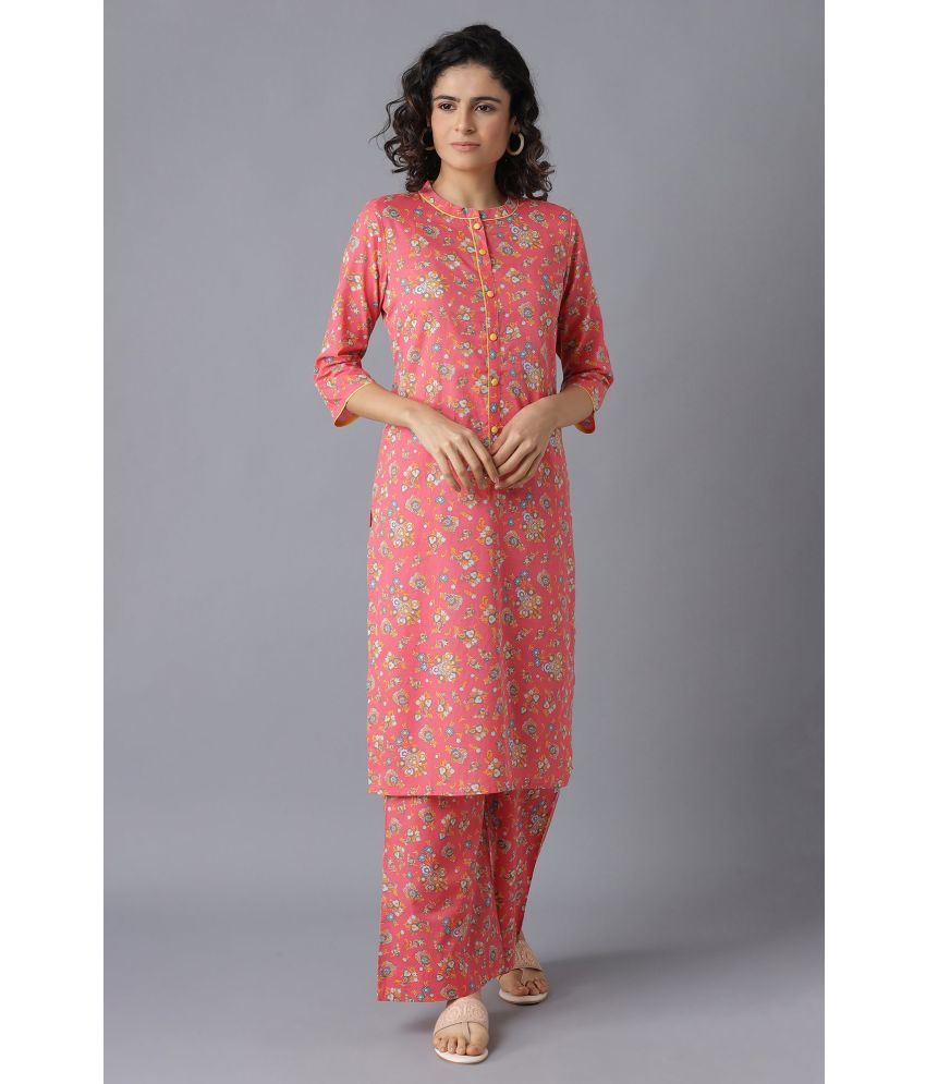     			Aurelia Cotton Printed Kurti With Palazzo Women's Stitched Salwar Suit - Pink ( Pack of 1 )