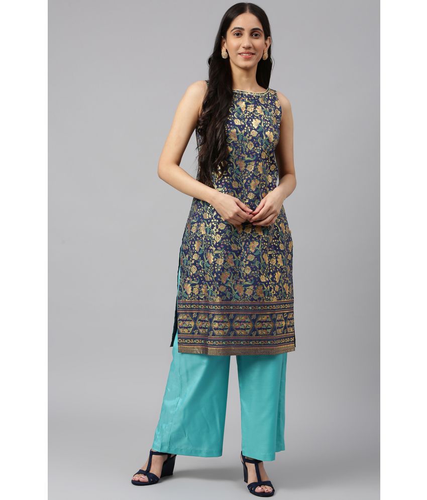     			Aurelia Polyester Printed Kurti With Palazzo Women's Stitched Salwar Suit - Blue ( Pack of 1 )