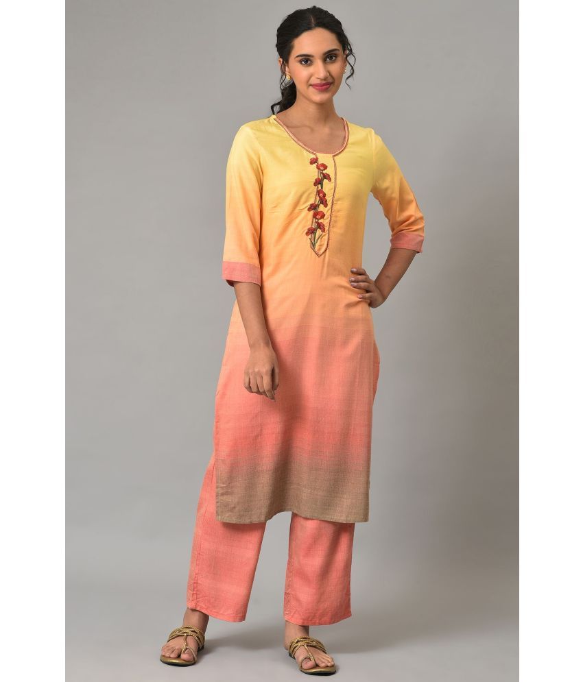     			Aurelia Viscose Dyed Kurti With Pants Women's Stitched Salwar Suit - Yellow ( Pack of 1 )