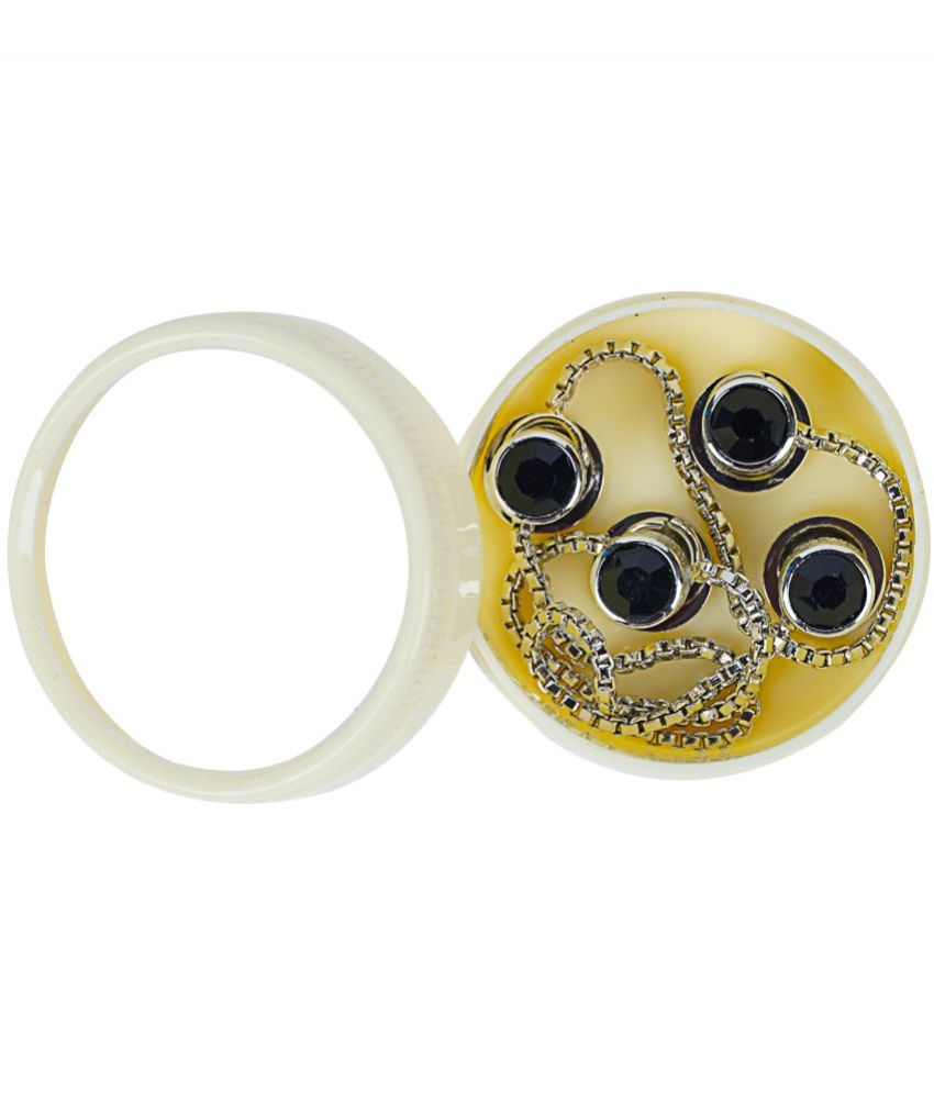     			Brass Buttons Silver Plated Rodium Polished Black Gemstone Kurta Button For Men