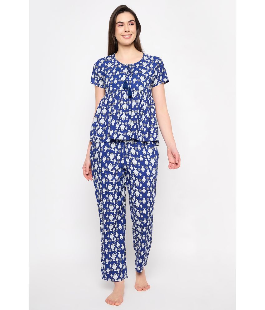     			Clovia Navy Blue Rayon Women's Nightwear Nightsuit Sets ( Pack of 1 )