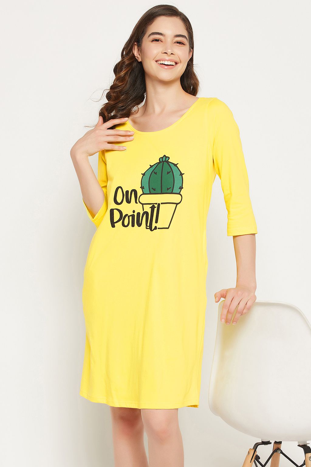     			Clovia Yellow Cotton Women's Nightwear Night Dress ( Pack of 1 )