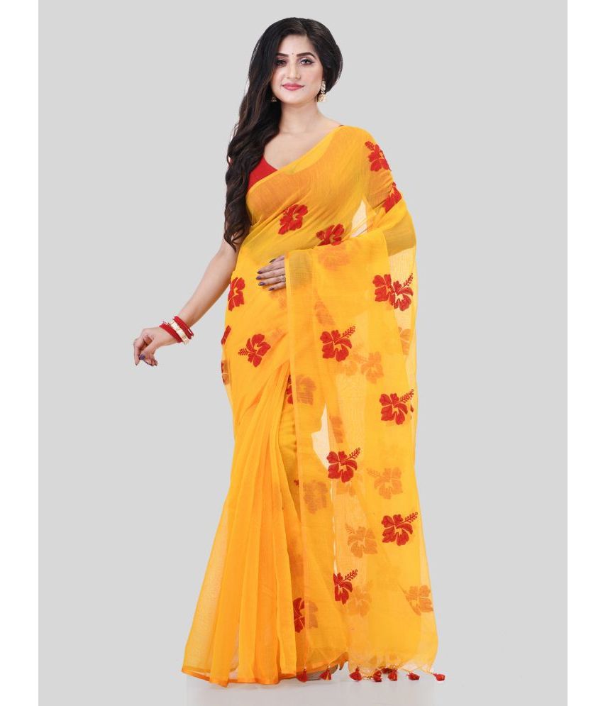     			Desh Bidesh Cotton Printed Saree With Blouse Piece - Yellow ( Pack of 1 )