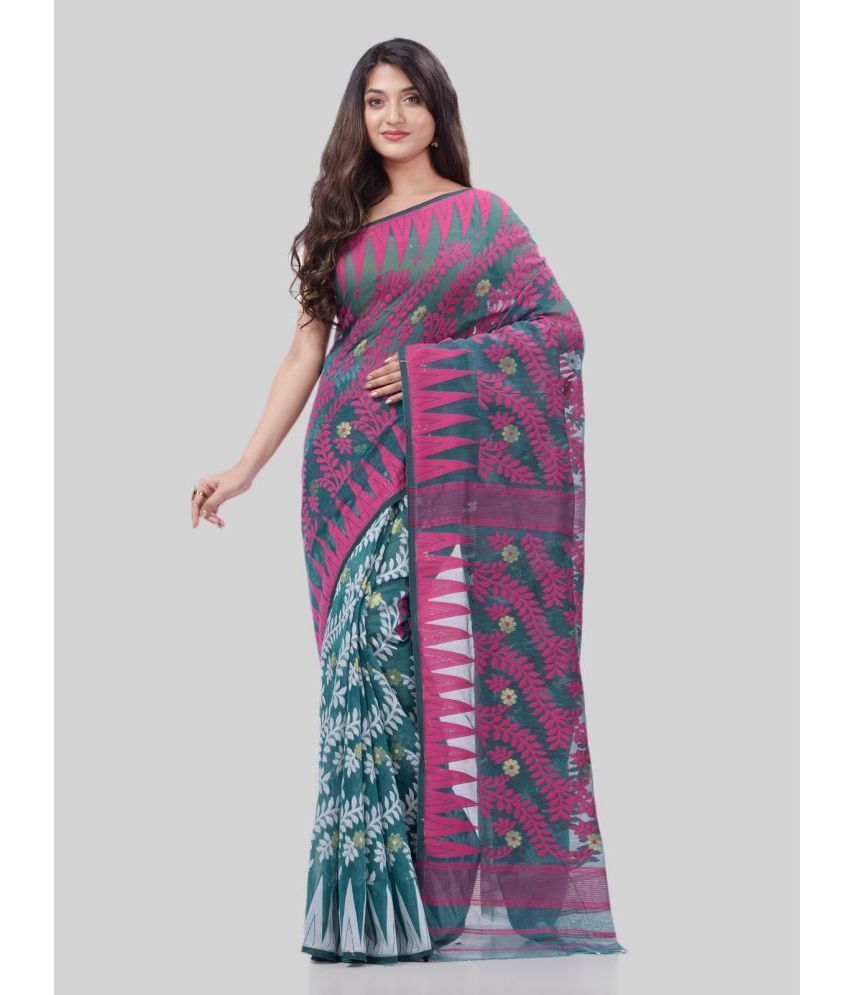     			Desh Bidesh Cotton Self Design Saree Without Blouse Piece - Teal ( Pack of 1 )