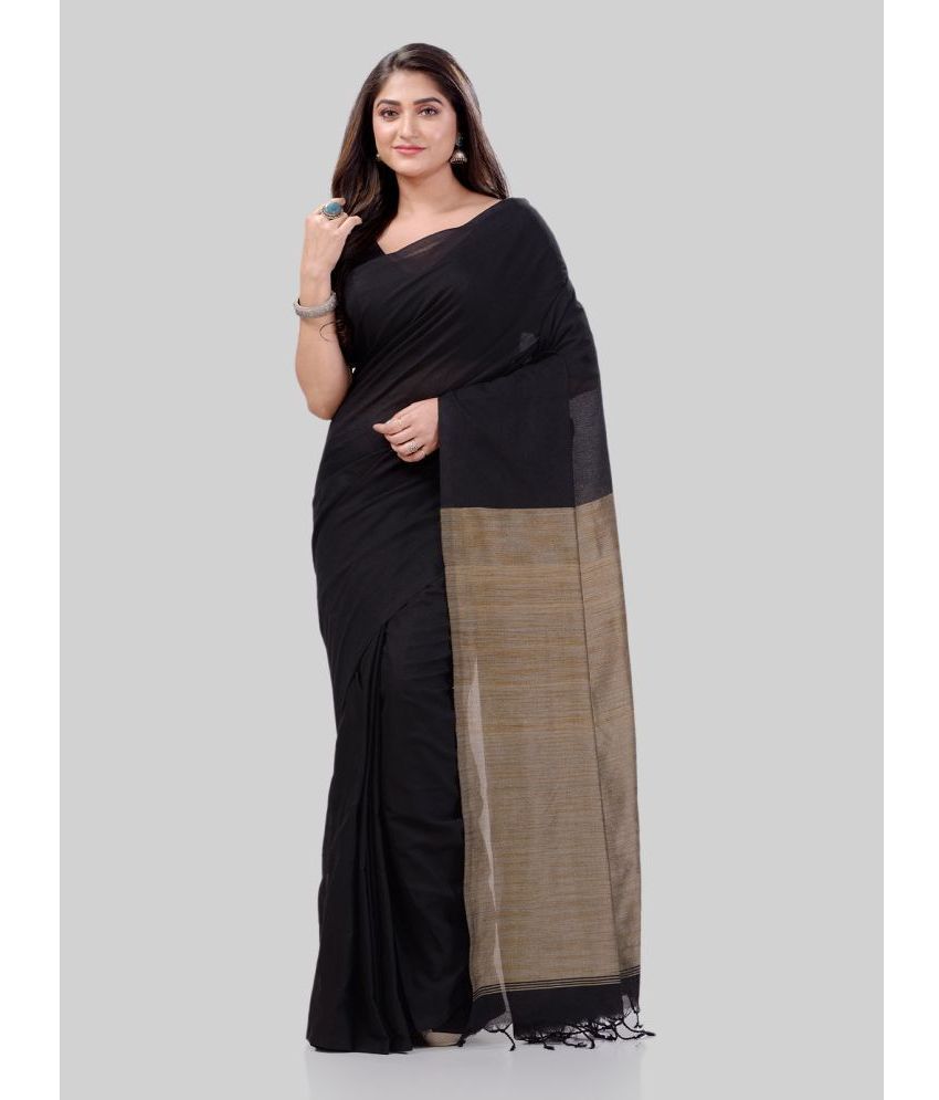     			Desh Bidesh Cotton Woven Saree Without Blouse Piece - Black ( Pack of 1 )