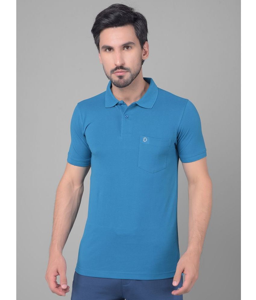     			Dollar Cotton Blend Regular Fit Solid Half Sleeves Men's Polo T Shirt - Blue ( Pack of 1 )