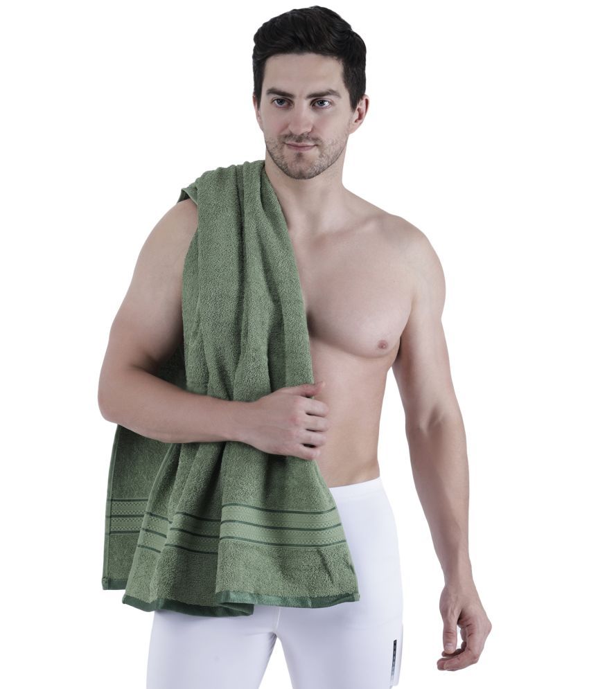     			Dollar Cotton Striped 500 -GSM Bath Towel ( Pack of 1 ) - Green