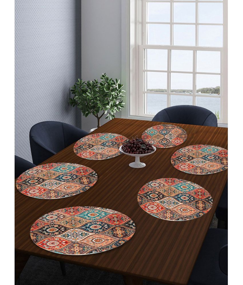     			FABINALIV Cotton Ethnic Round Table Mats ( 35 cm x 35 cm ) Pack of 6 - Multi