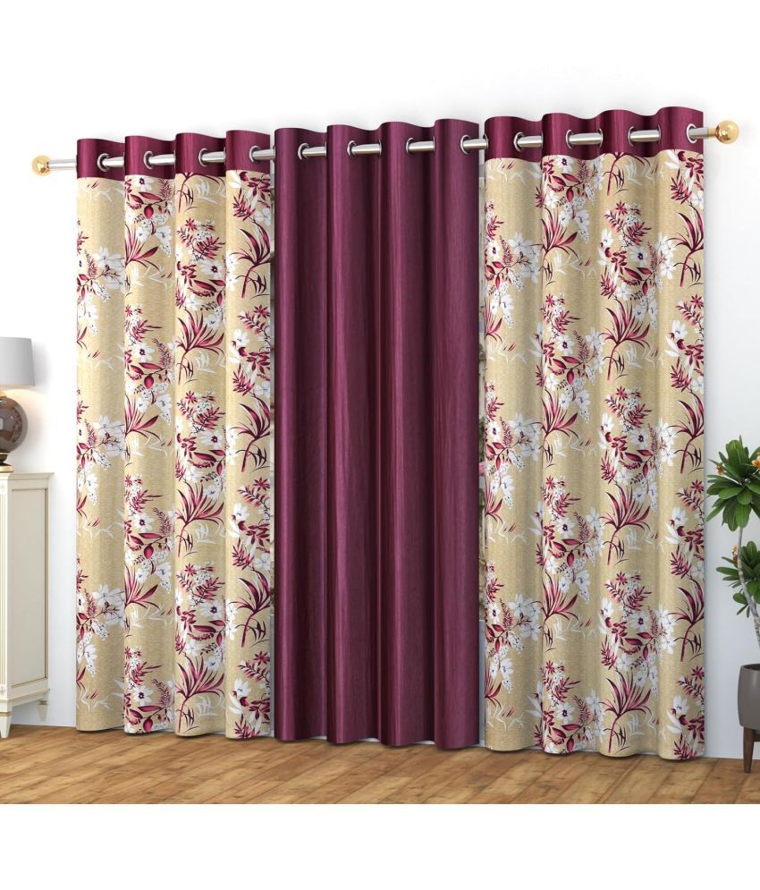     			La Elite Floral Room Darkening Eyelet Curtain 5 ft ( Pack of 3 ) - Purple