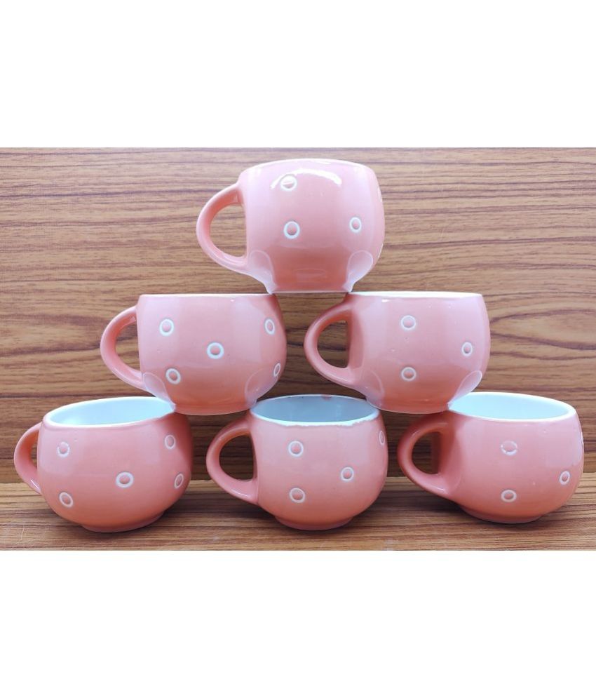     			Laghima jadon Pink Pari Round Shape Geometric Ceramic Tea Cup 130 ml ( Pack of 6 )