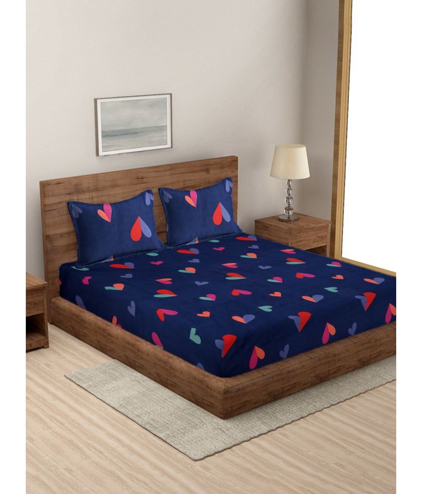     			Modefe Microfiber Abstract 1 Double Queen Size Bedsheet with 2 Pillow Covers - Navy Blue