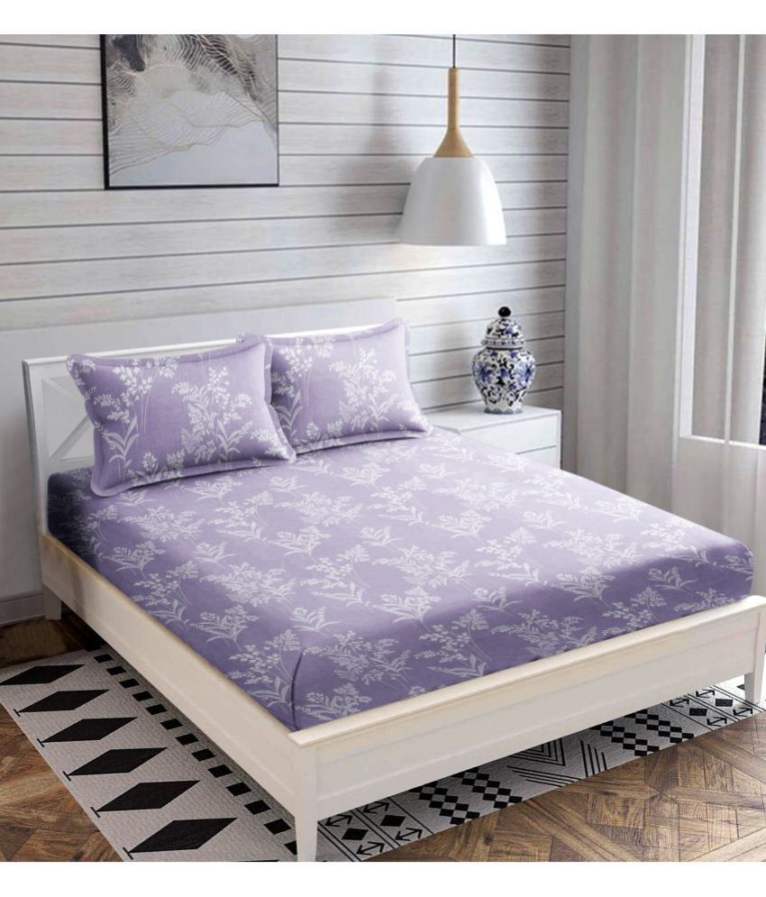     			Modefe Microfiber Floral 1 Double Queen Size Bedsheet with 2 Pillow Covers - Purple