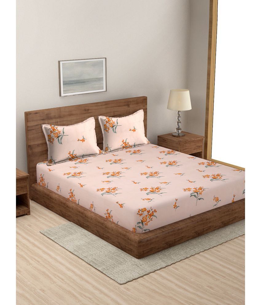     			Modefe Microfiber Floral 1 Double Queen Size Bedsheet with 2 Pillow Covers - Peach