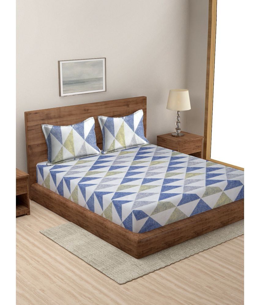     			Modefe Microfiber Geometric 1 Double Queen Size Bedsheet with 2 Pillow Covers - Blue