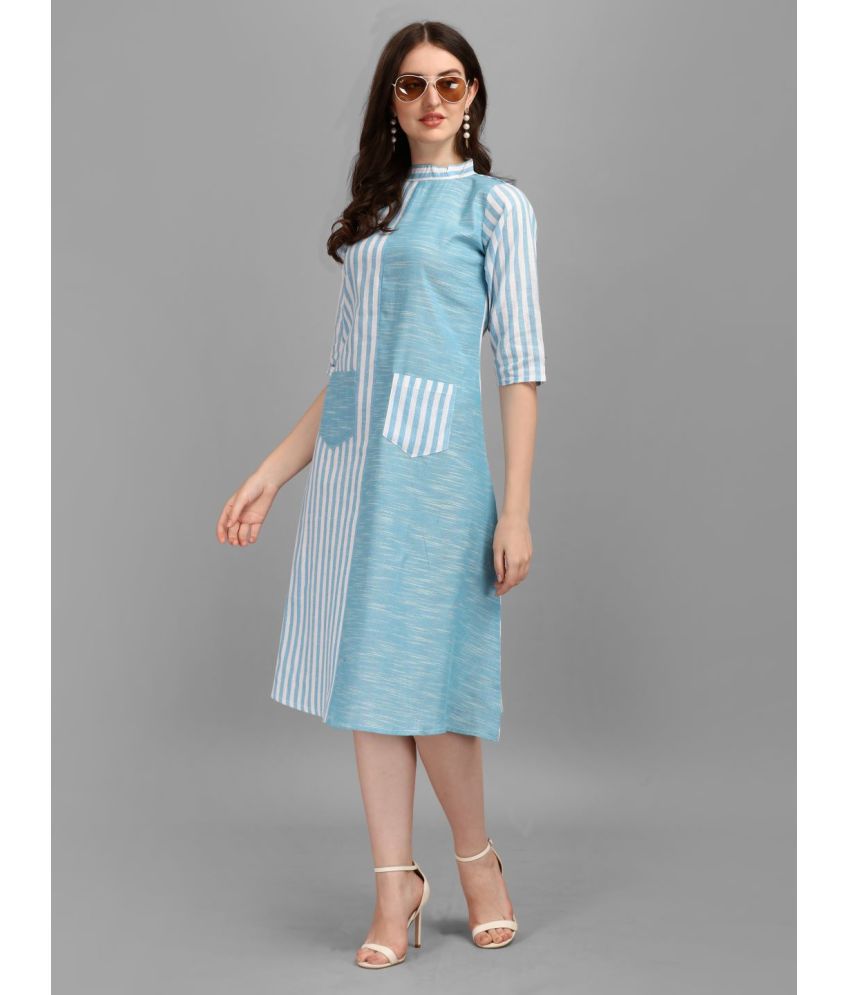    			gufrina Cotton Blend Striped Midi Women's Fit & Flare Dress - Light Blue ( Pack of 1 )