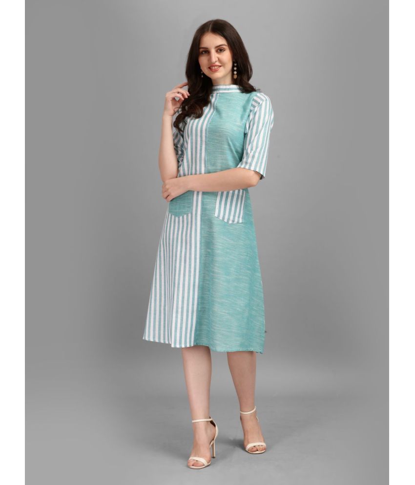     			gufrina Cotton Blend Striped Midi Women's Fit & Flare Dress - Sea Green ( Pack of 1 )
