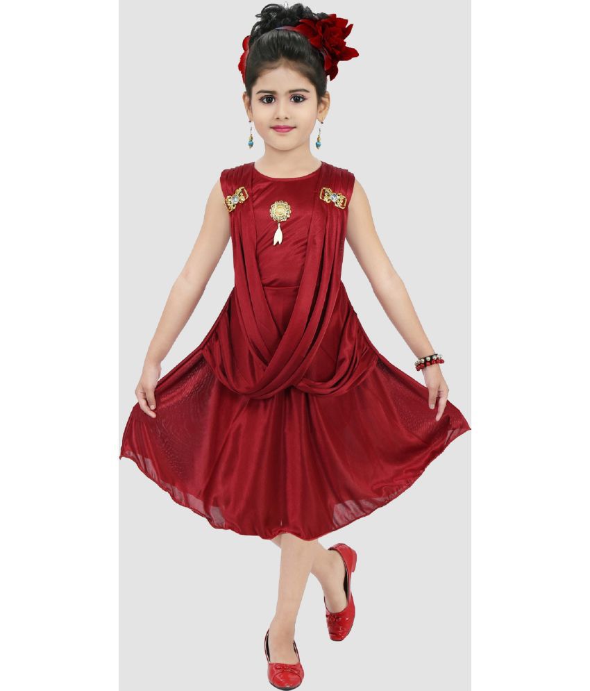     			9stiches Maroon Satin Girls Frock ( Pack of 1 )