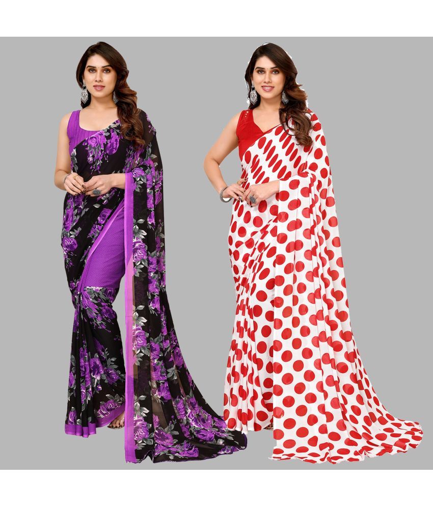     			ANAND SAREES Georgette Printed Saree With Blouse Piece - Multicolor ( Pack of 2 )