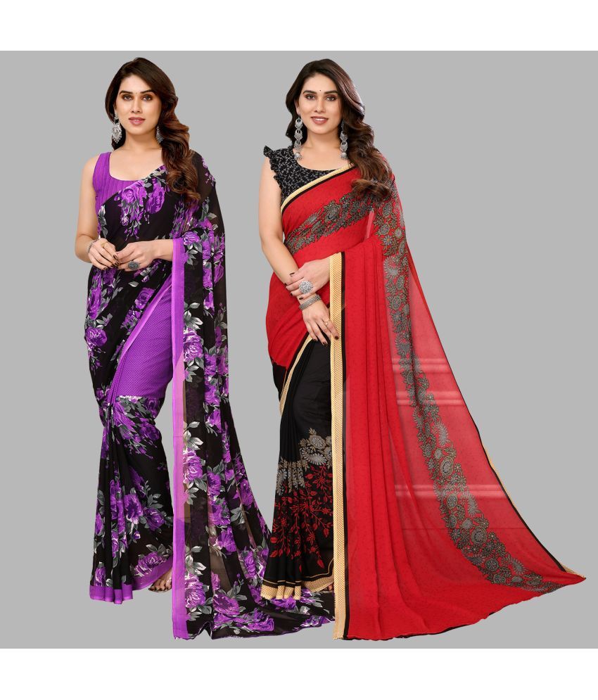     			ANAND SAREES Georgette Printed Saree With Blouse Piece - Multicolor ( Pack of 2 )