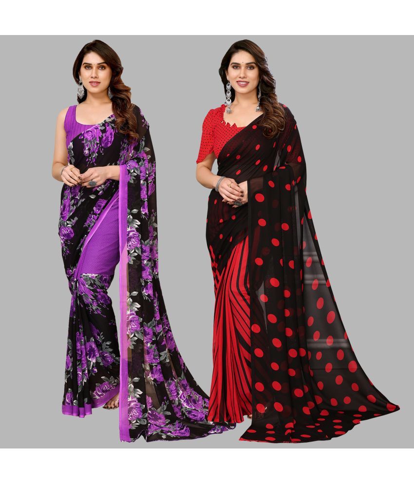     			ANAND SAREES Georgette Printed Saree With Blouse Piece - Multicolor ( Pack of 2 )