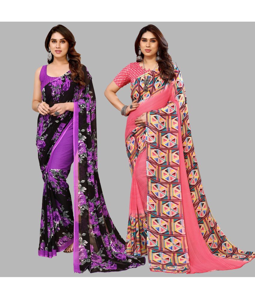     			ANAND SAREES Georgette Printed Saree With Blouse Piece - Multicolor ( Pack of 2 )