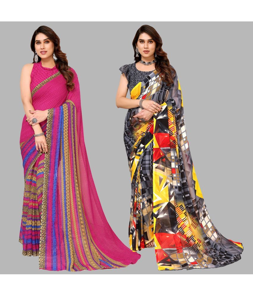     			ANAND SAREES Georgette Printed Saree With Blouse Piece - Multicolor ( Pack of 2 )