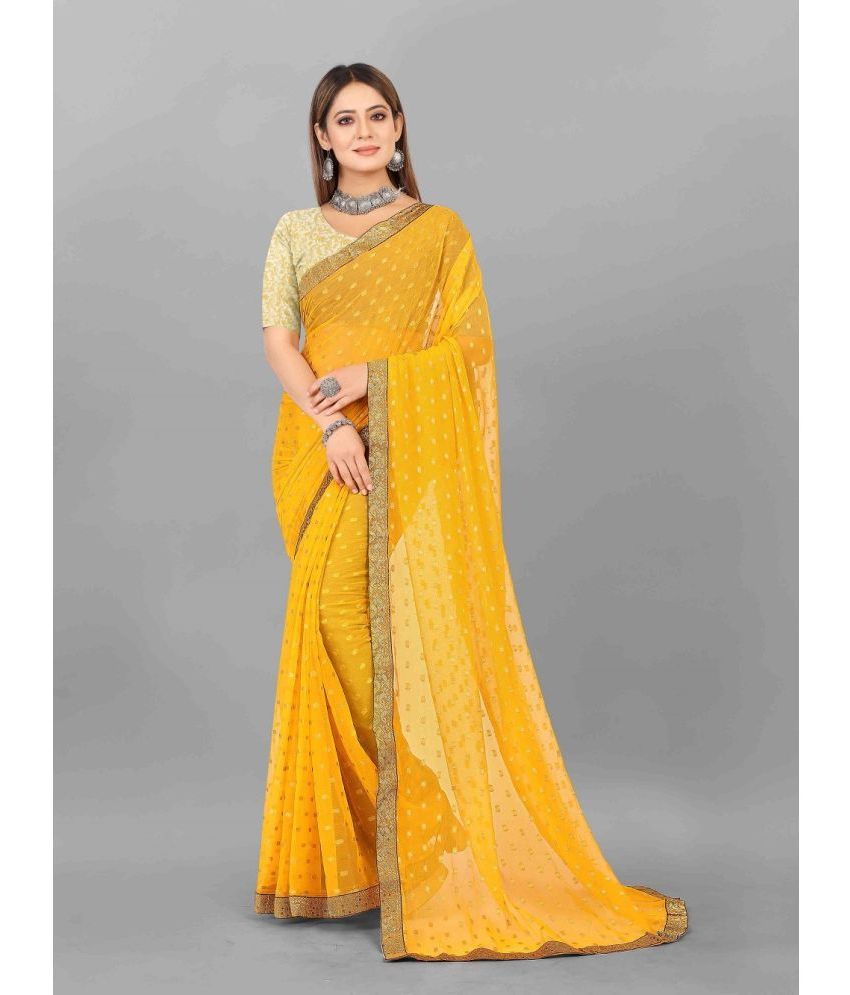     			Aardiva Chiffon Printed Saree With Blouse Piece - Yellow ( Pack of 1 )