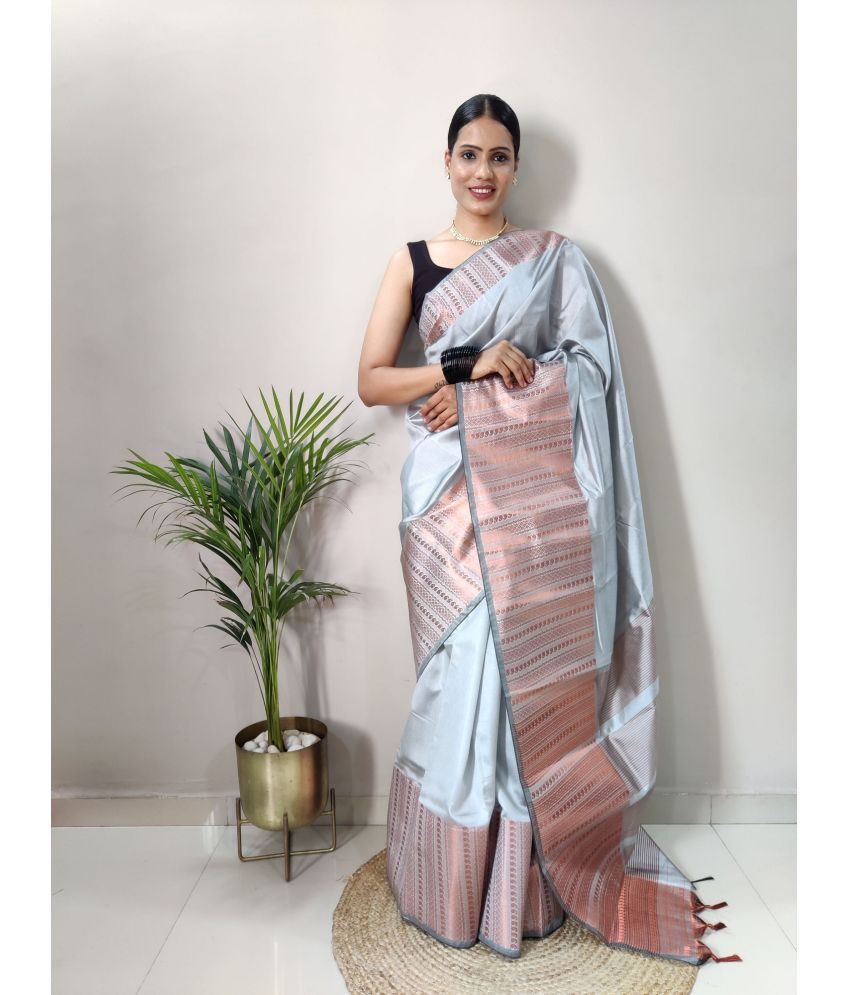     			Apnisha Banarasi Silk Embellished Saree With Blouse Piece - Grey ( Pack of 1 )