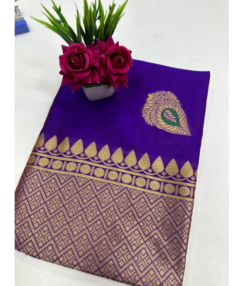     			Apnisha Banarasi Silk Embellished Saree With Blouse Piece - Purple ( Pack of 1 )