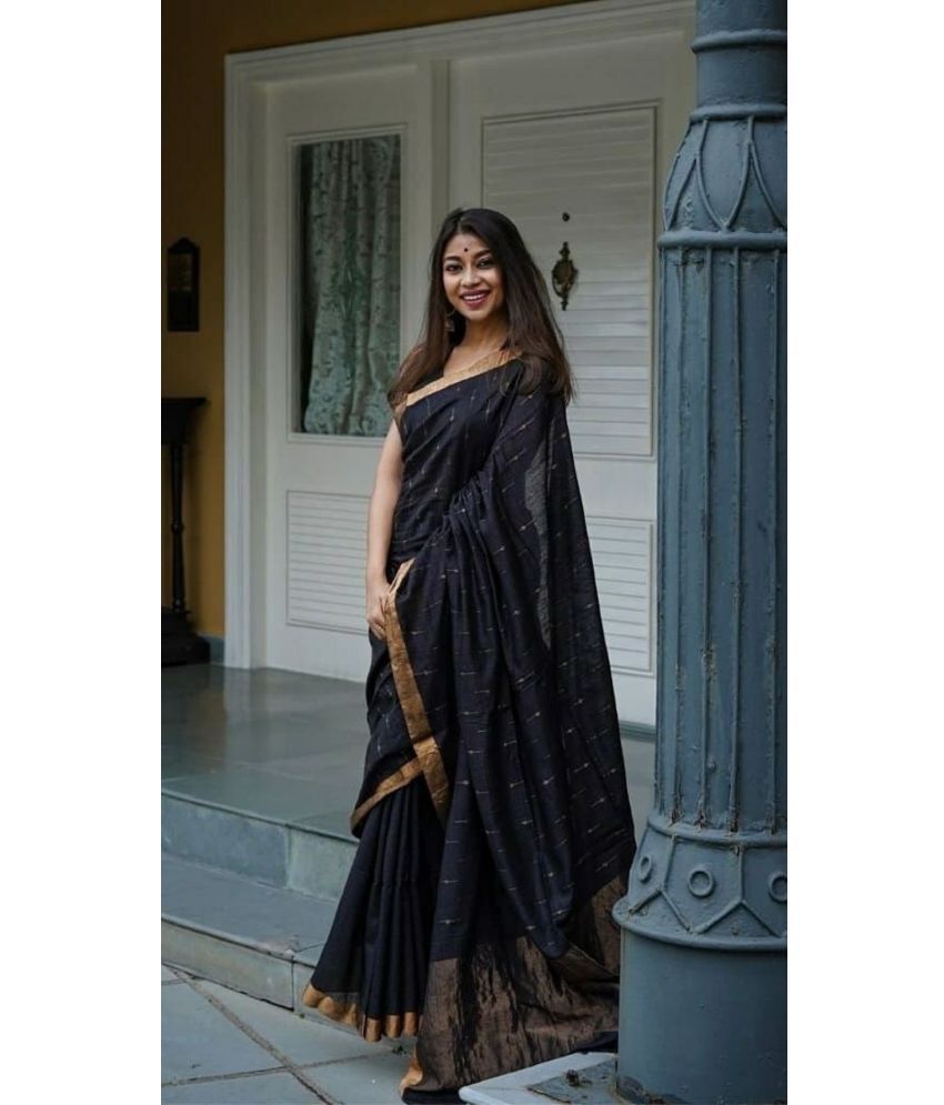     			Apnisha Banarasi Silk Embellished Saree With Blouse Piece - Black ( Pack of 1 )