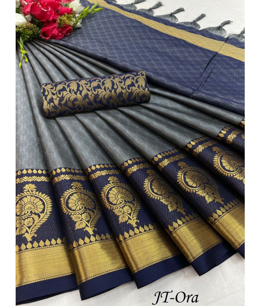     			Apnisha Banarasi Silk Embellished Saree With Blouse Piece - Grey ( Pack of 1 )