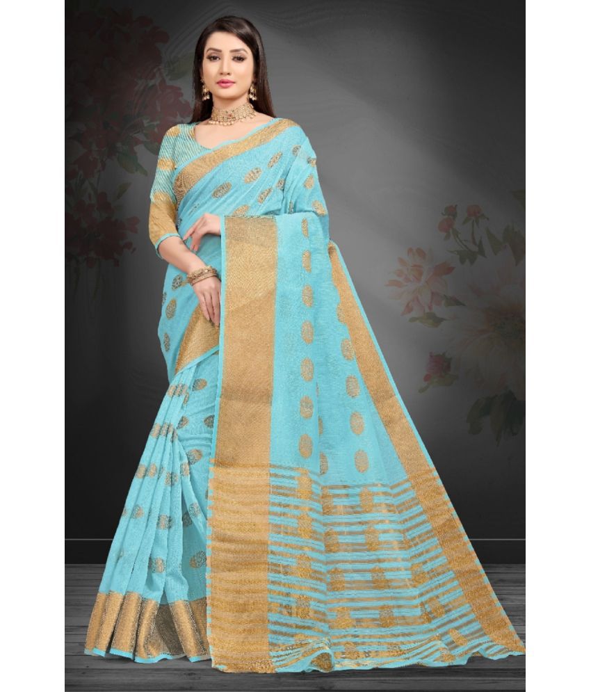     			Apnisha Banarasi Silk Embellished Saree With Blouse Piece - SkyBlue ( Pack of 1 )