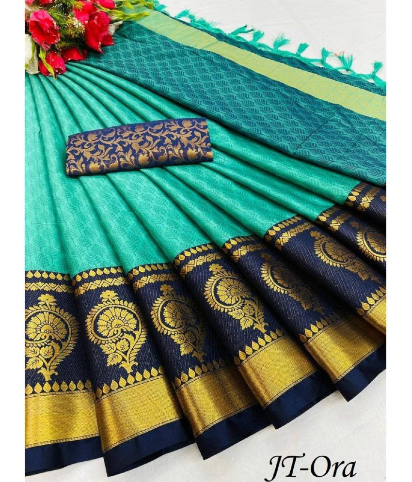     			Apnisha Banarasi Silk Embellished Saree With Blouse Piece - Light Blue ( Pack of 1 )