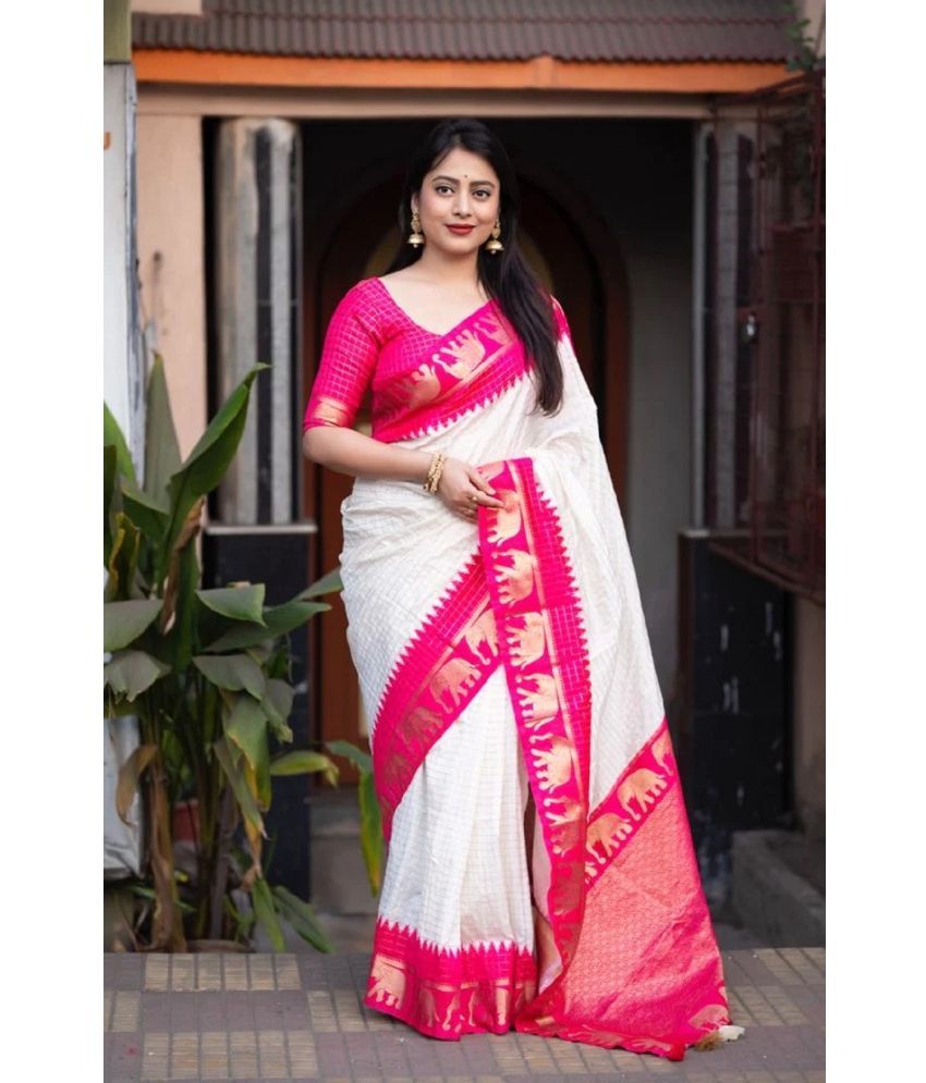     			Apnisha Banarasi Silk Embellished Saree With Blouse Piece - Pink ( Pack of 1 )