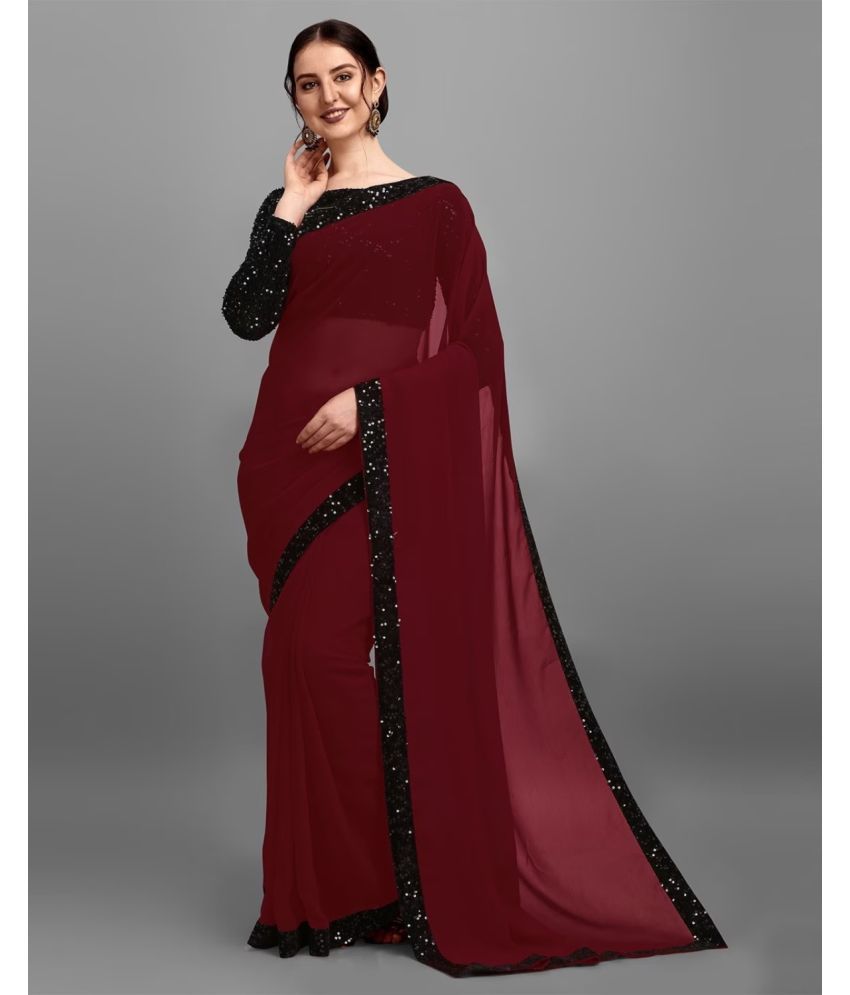     			Apnisha Banarasi Silk Embellished Saree With Blouse Piece - Maroon ( Pack of 1 )