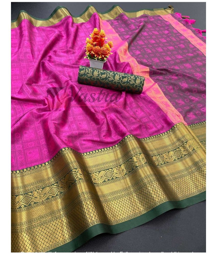     			Apnisha Cotton Silk Embellished Saree With Blouse Piece - Rani ( Pack of 1 )