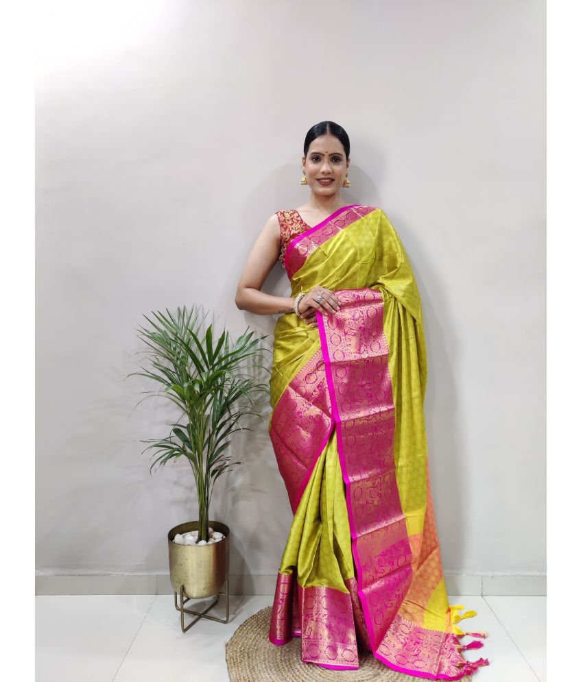     			Apnisha Jacquard Embellished Saree With Blouse Piece - Yellow ( Pack of 1 )