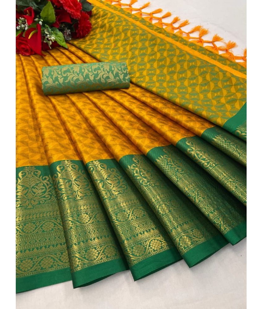     			Apnisha Silk Blend Embellished Saree With Blouse Piece - Mustard ( Pack of 1 )