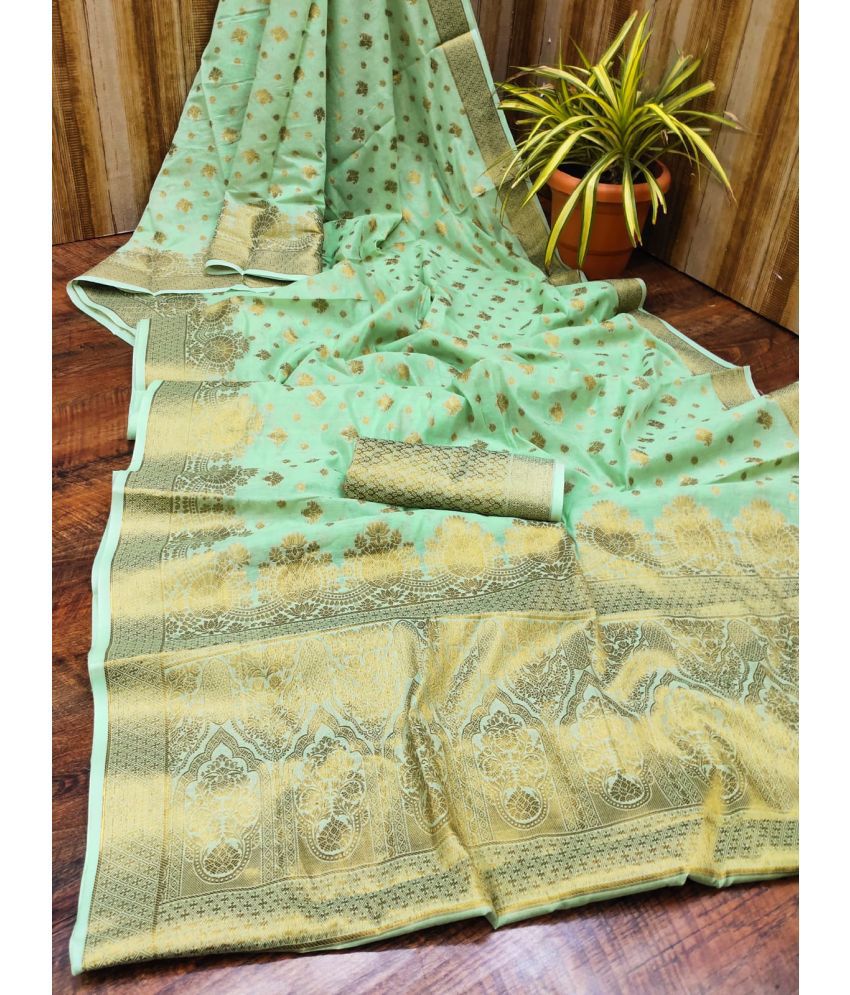     			Apnisha Silk Blend Embellished Saree With Blouse Piece - Light Green ( Pack of 1 )