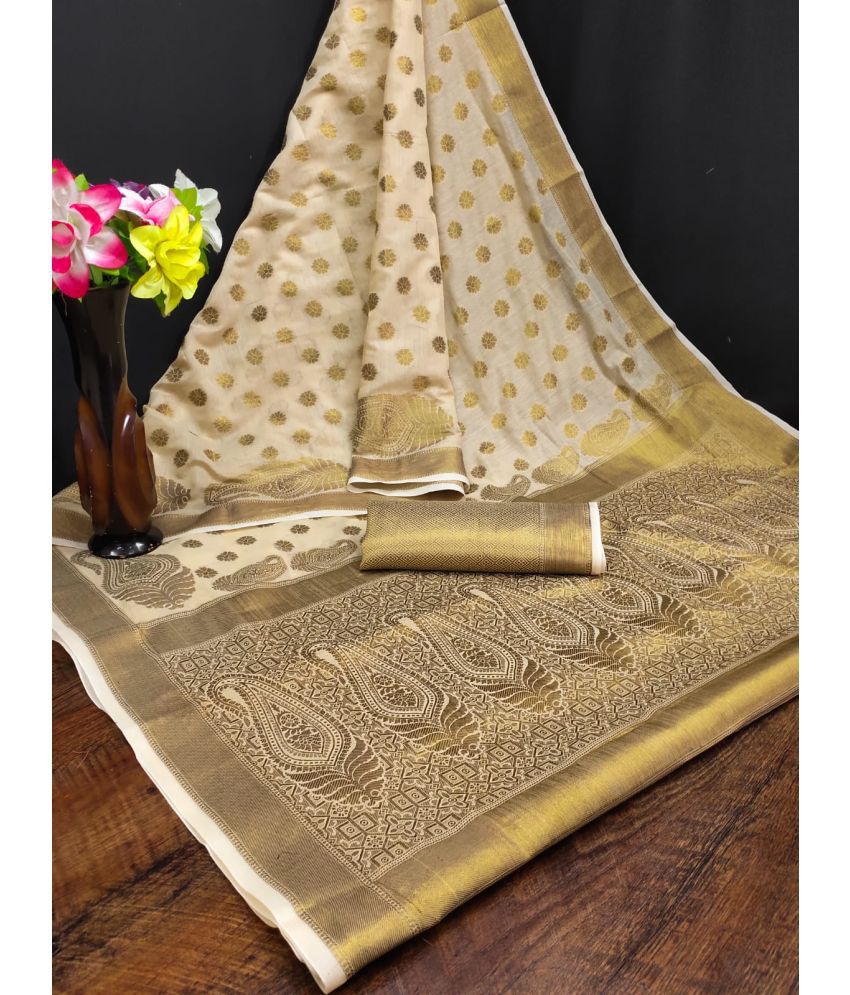     			Apnisha Silk Blend Embellished Saree With Blouse Piece - Beige ( Pack of 1 )