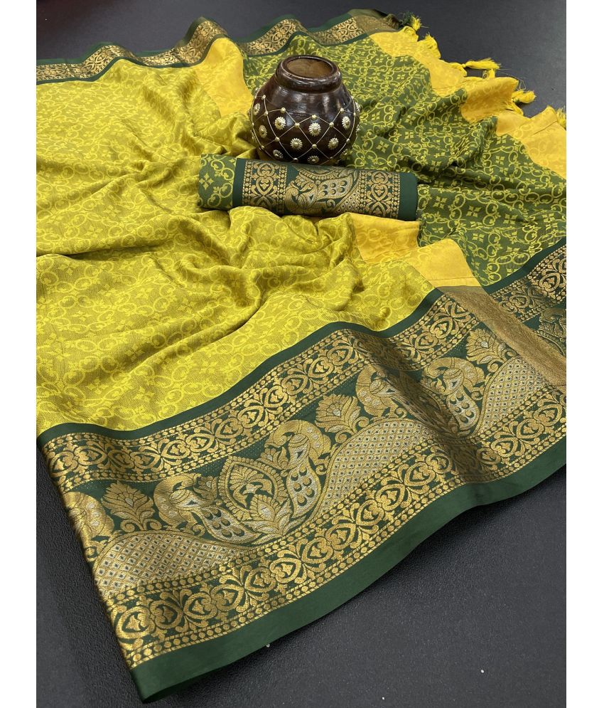     			Apnisha Silk Embellished Saree With Blouse Piece - Lime Green ( Pack of 1 )