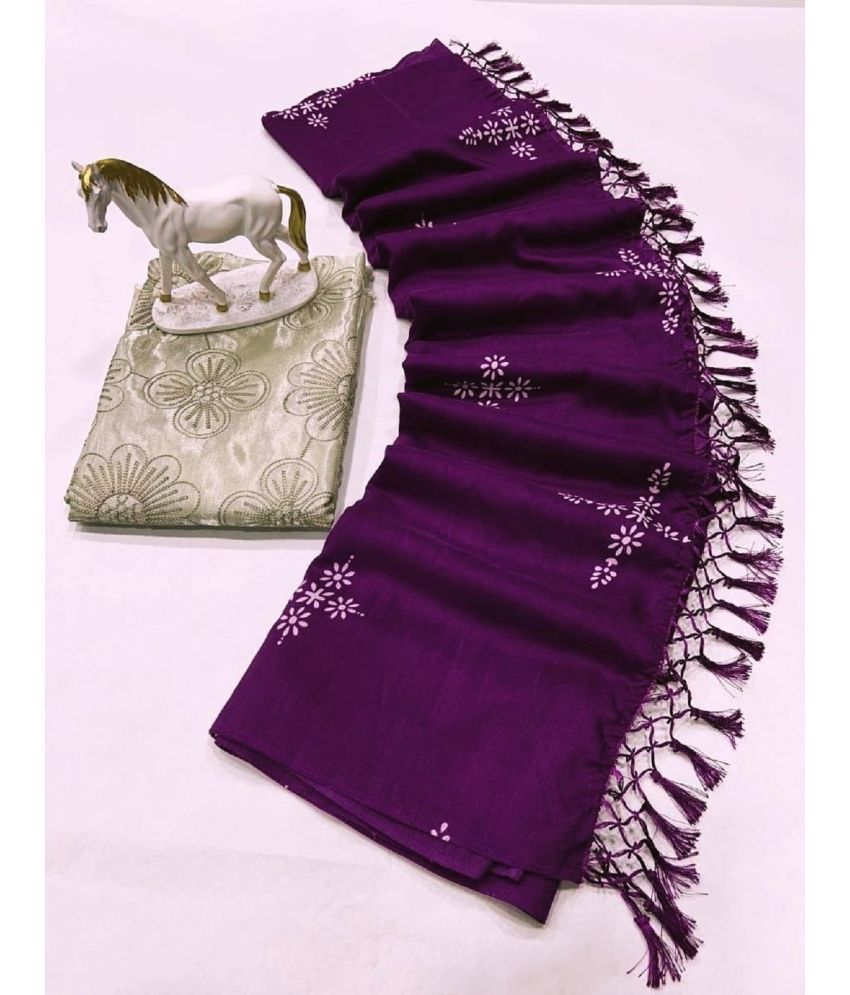     			Apnisha Silk Embellished Saree With Blouse Piece - Purple ( Pack of 1 )