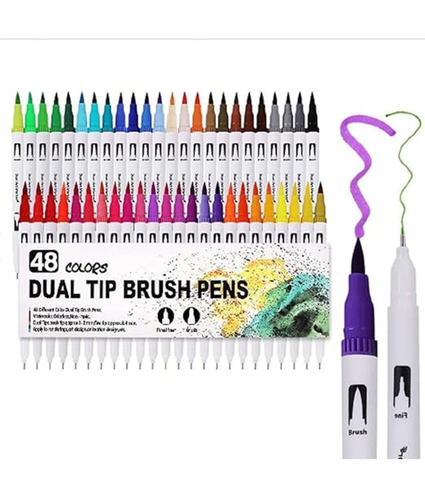     			Dual Tip Brush Pen Brush Pens 48 Shades Dual Art Marker Pen for Drawing, Sketching, Calligraphy, Coloring Book, Journal Art Brush Pen Color Set, Dual Brush Pen