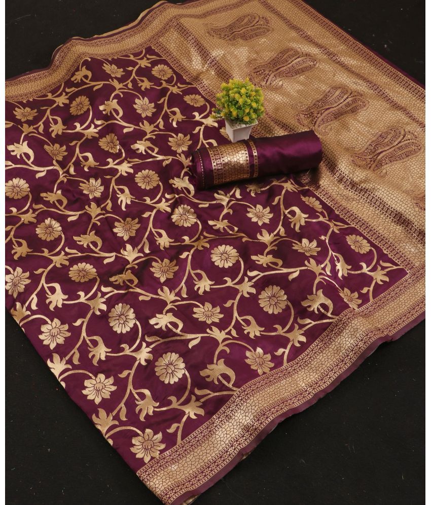     			Gazal Fashions Banarasi Silk Embellished Saree With Blouse Piece - Purple ( Pack of 1 )