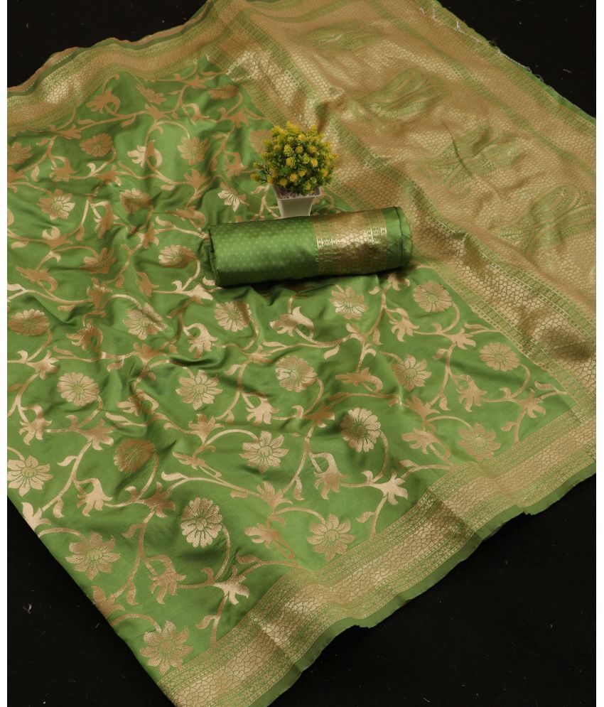     			Gazal Fashions Banarasi Silk Embellished Saree With Blouse Piece - Green ( Pack of 1 )