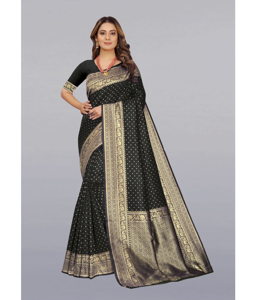     			Gazal Fashions Banarasi Silk Embellished Saree With Blouse Piece - Black ( Pack of 1 )